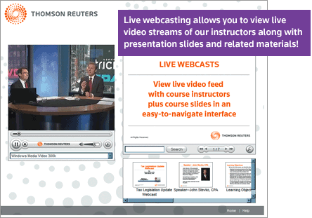 Live webcasting allows you to view live video stream of our instructors along with presentation slides and related materials!